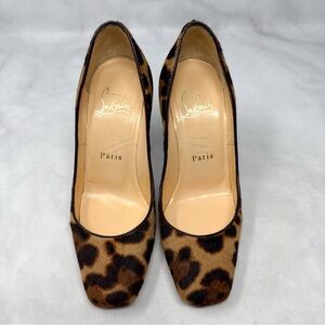 Christian Louboutin Particule 100 Leopard Calf Hair Leather Square Toe Pump Heel